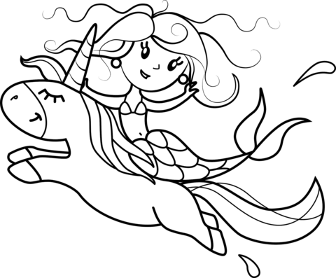 Mermaid And Unicorn Coloring Page